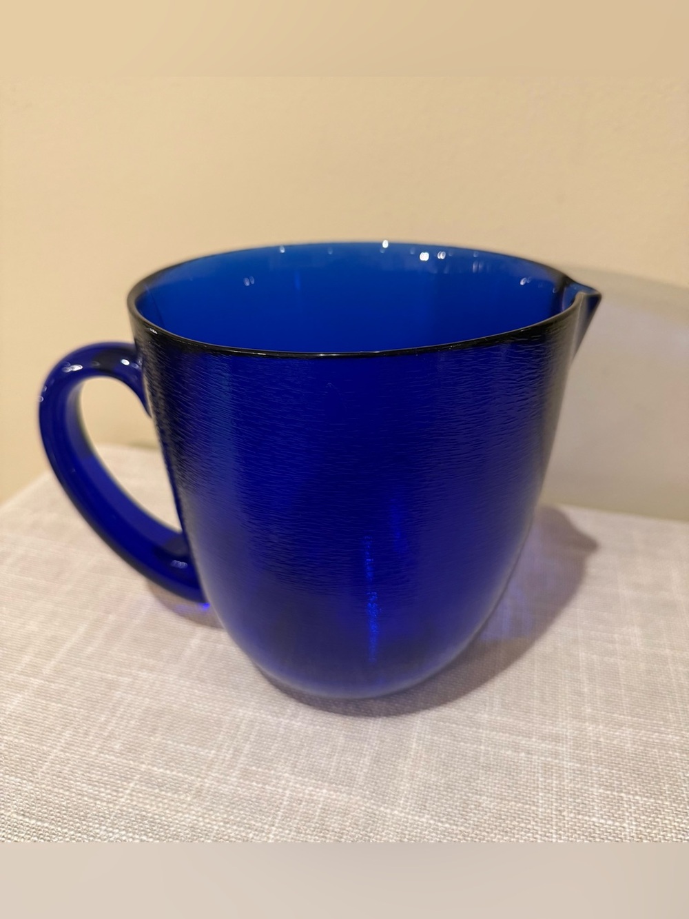 Vintage Mid-Century Cobalt Blue Texturized Glass Pitcher with Spout